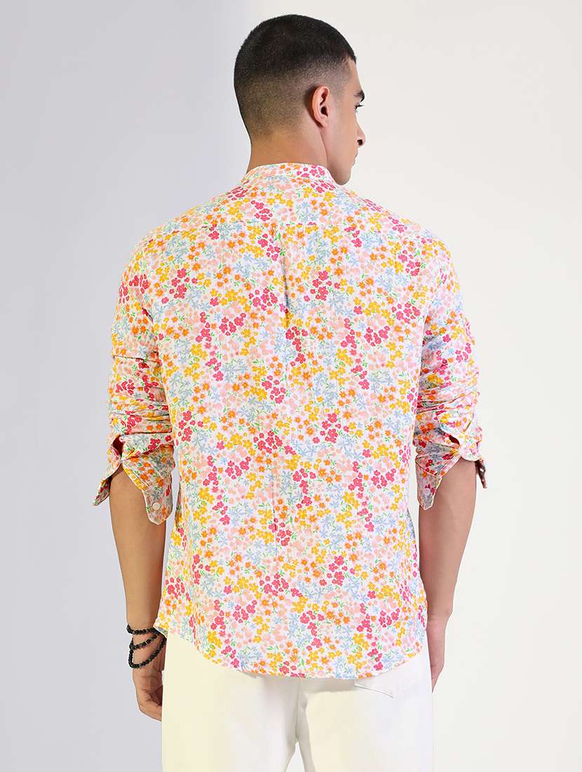 men printed mandarin collar long sleeve shirt - 22173680 -  Standard Image - 3