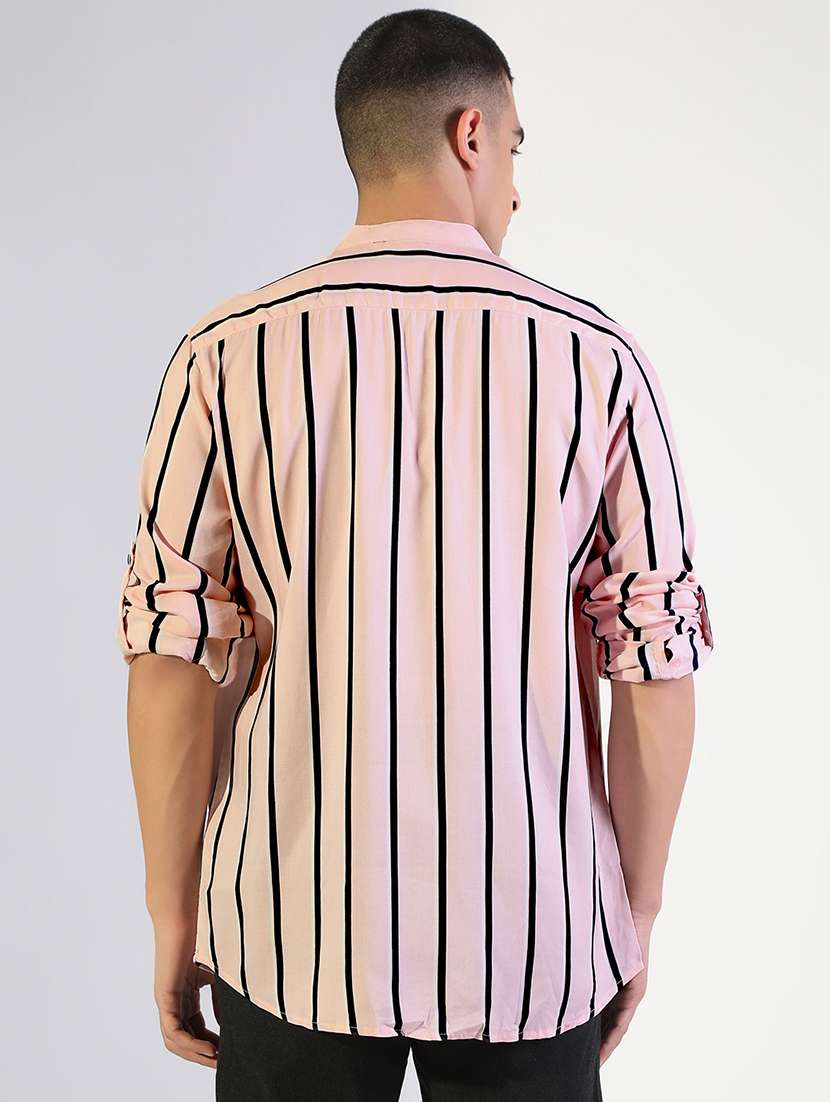 men striped mandarin collared long sleeve shirt - 22173681 -  Standard Image - 3