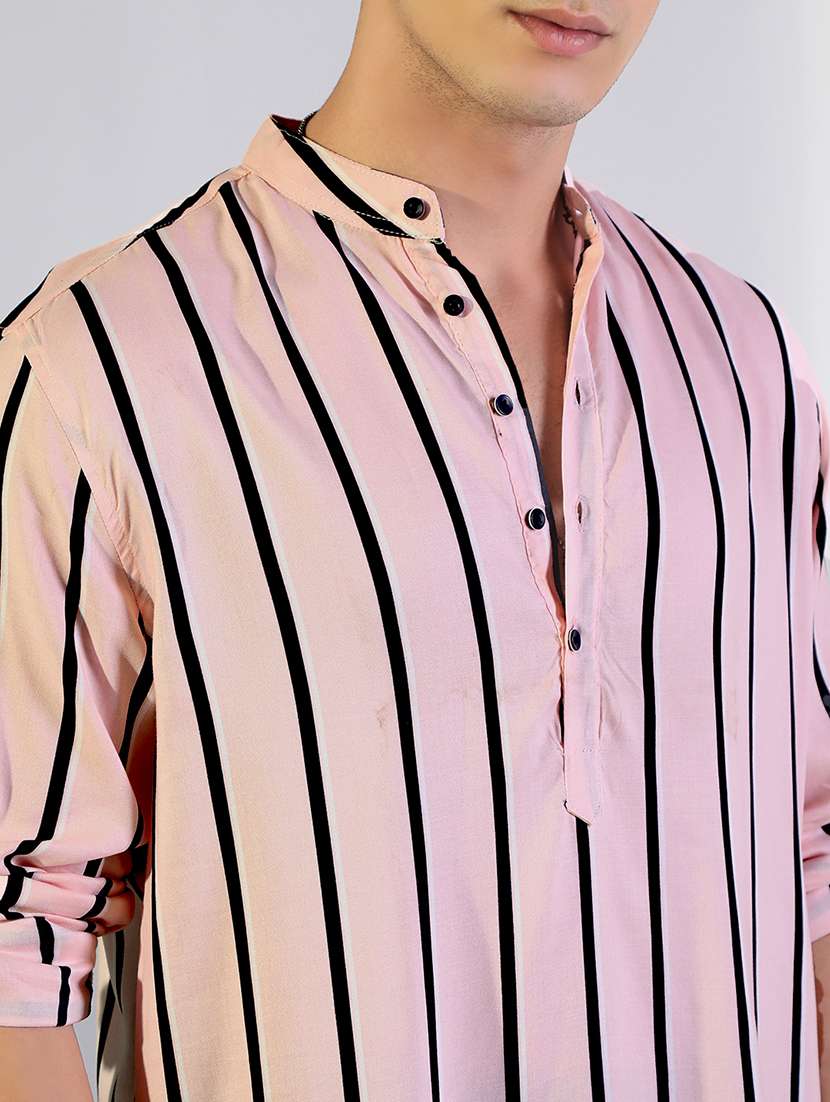 men striped mandarin collared long sleeve shirt - 22173681 -  Standard Image - 5