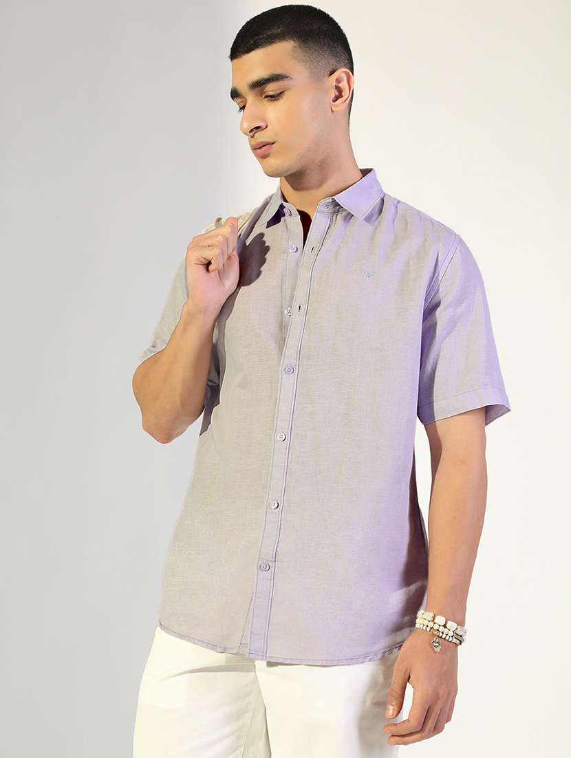 men solid collared short sleeve shirt - 22173682 -  Zoom Image - 0