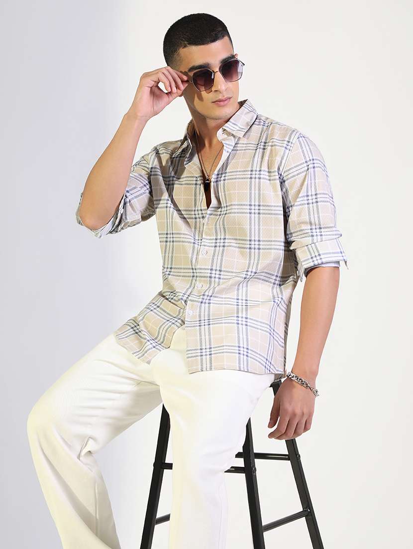 men checkered collared long sleeve shirt