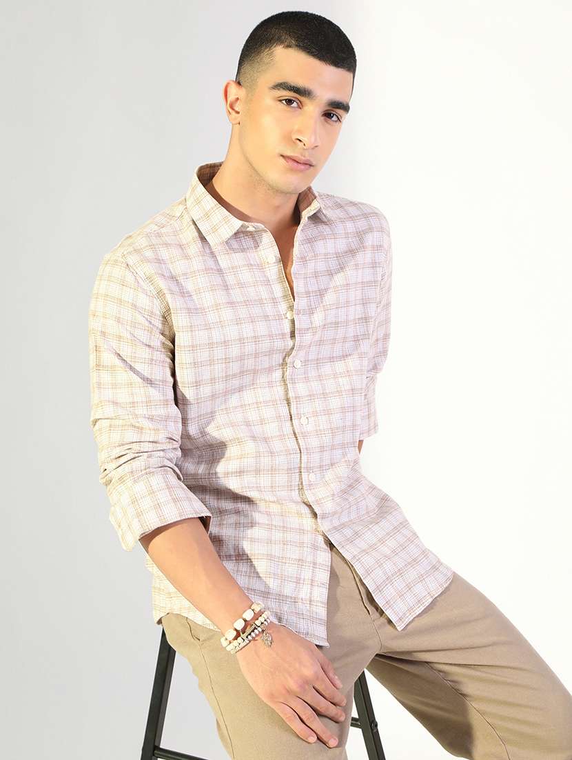 men checkered collared long sleeve shirt