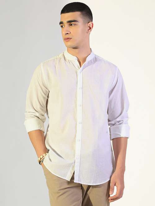 men solid mandarin collar long sleeve shirt - 22173689 -  Standard Image - 0