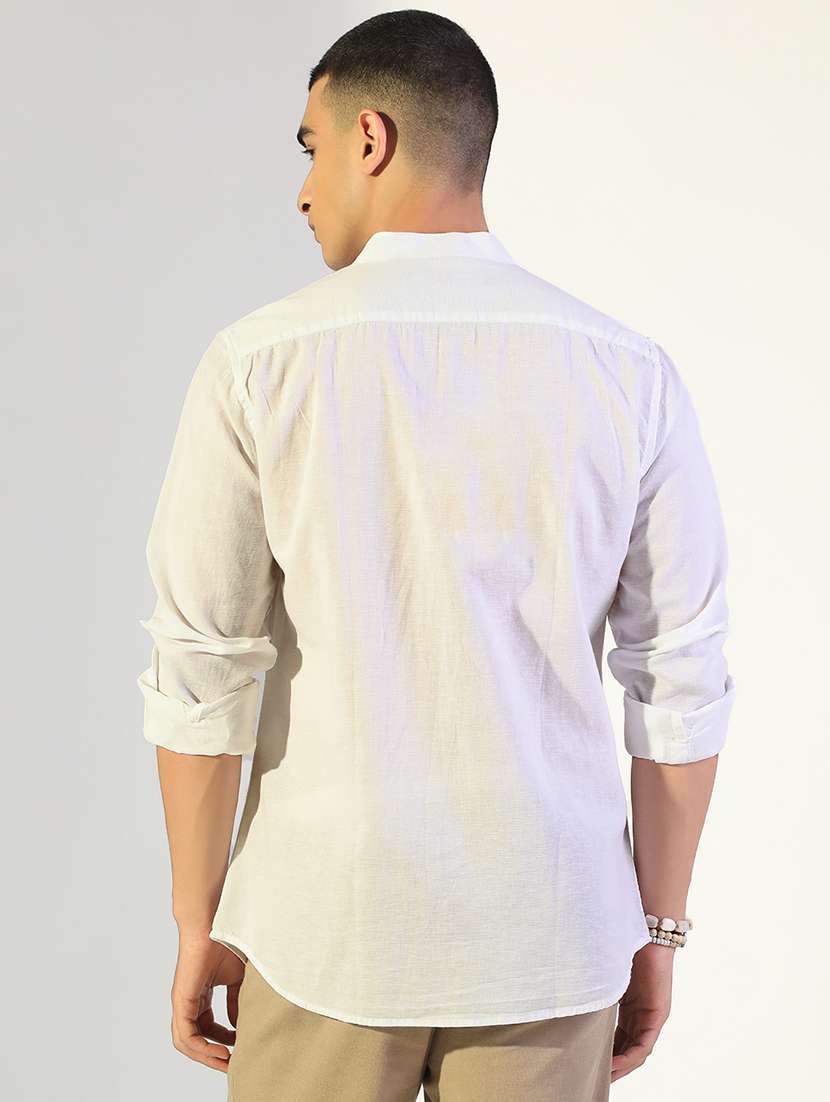 men solid mandarin collar long sleeve shirt - 22173689 -  Standard Image - 3