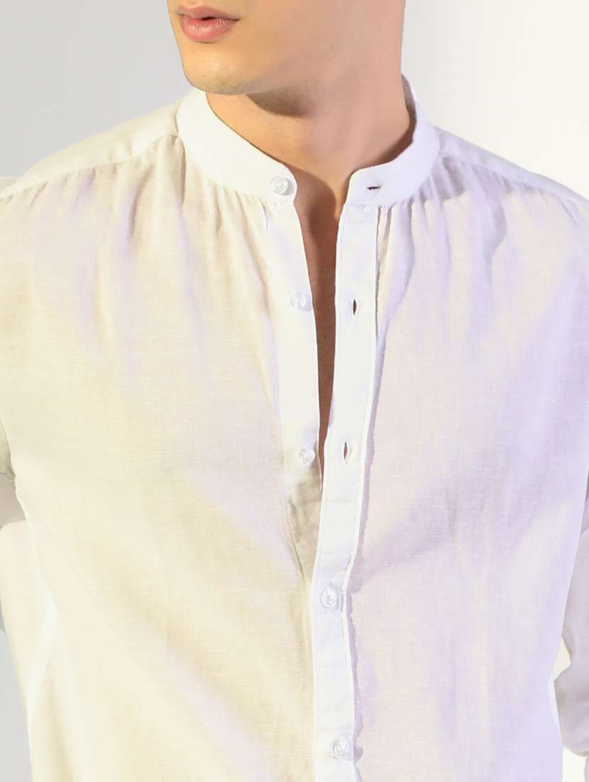 men solid mandarin collar long sleeve shirt - 22173689 -  Standard Image - 5