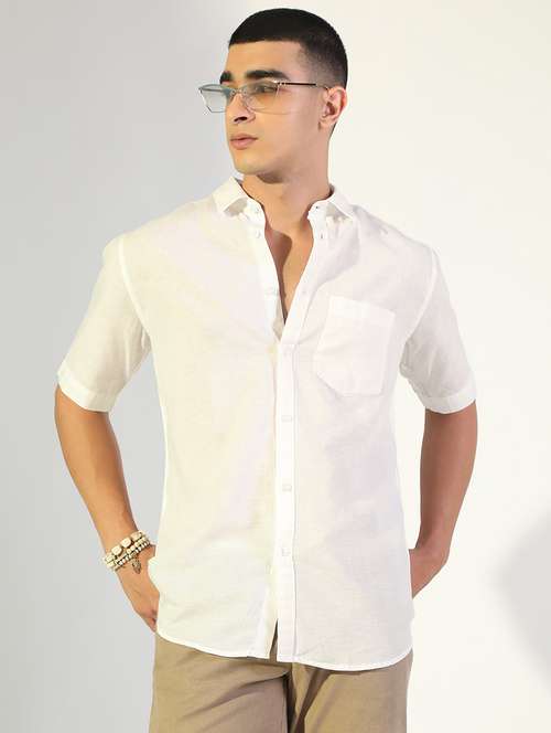 men solid collared short sleeve shirt - 22173690 -  Standard Image - 0