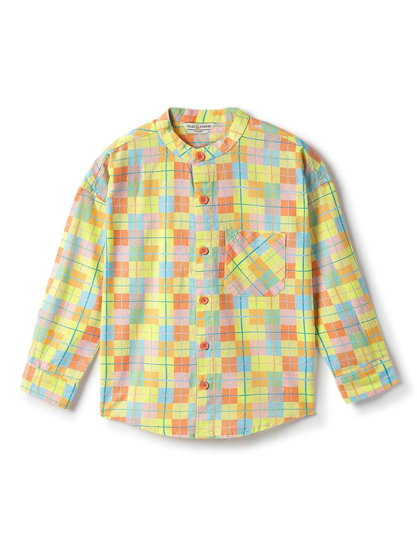 boys printed mandarin neck long sleeve shirt