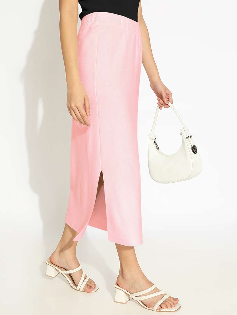 women pink solid high rise straight skirt - 22173699 -  Zoom Image - 0