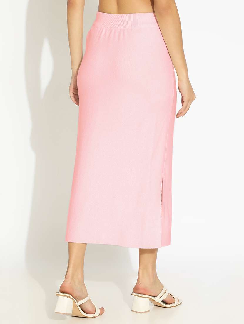 women pink solid high rise straight skirt - 22173699 -  Standard Image - 3