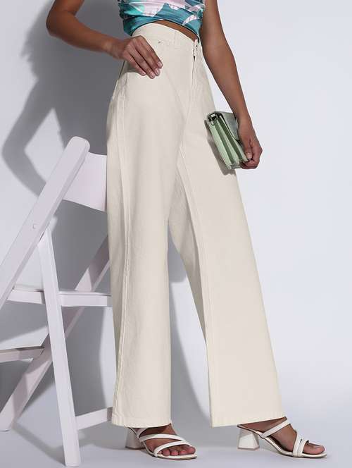 women solid high rise wide leg trouser - 22173704 -  Standard Image - 0