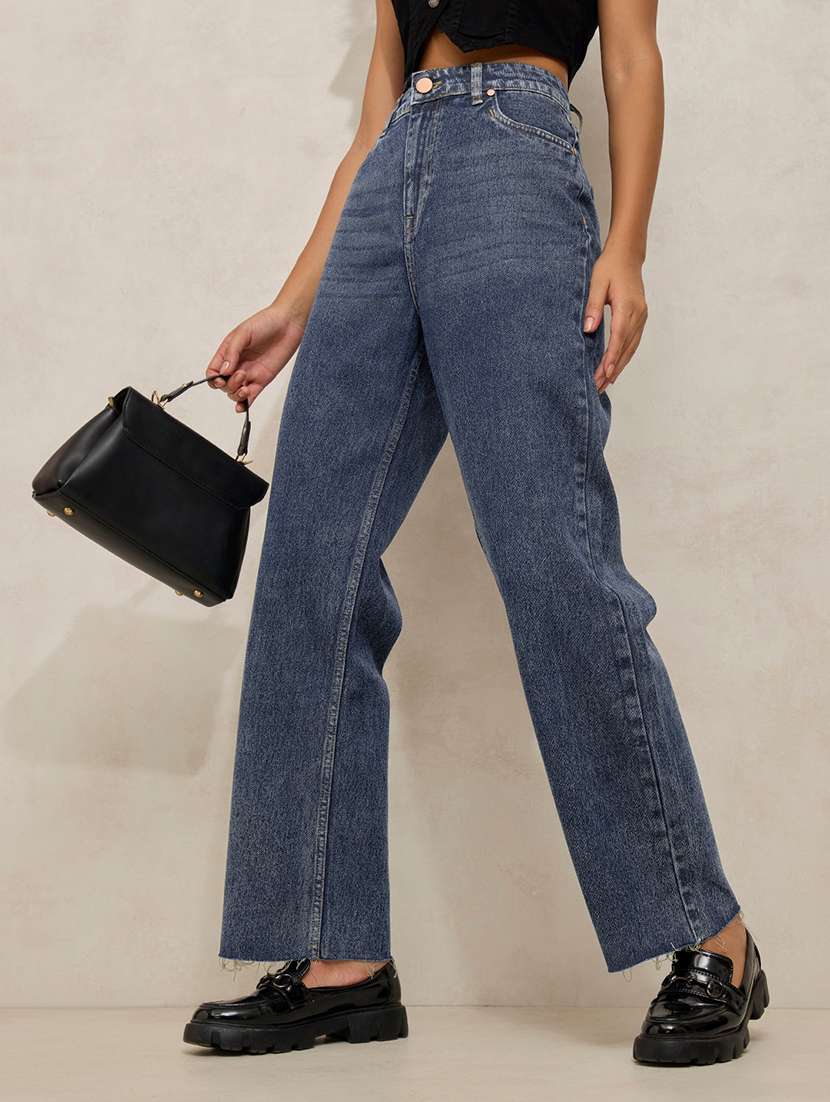 women solid high rise straight trouser