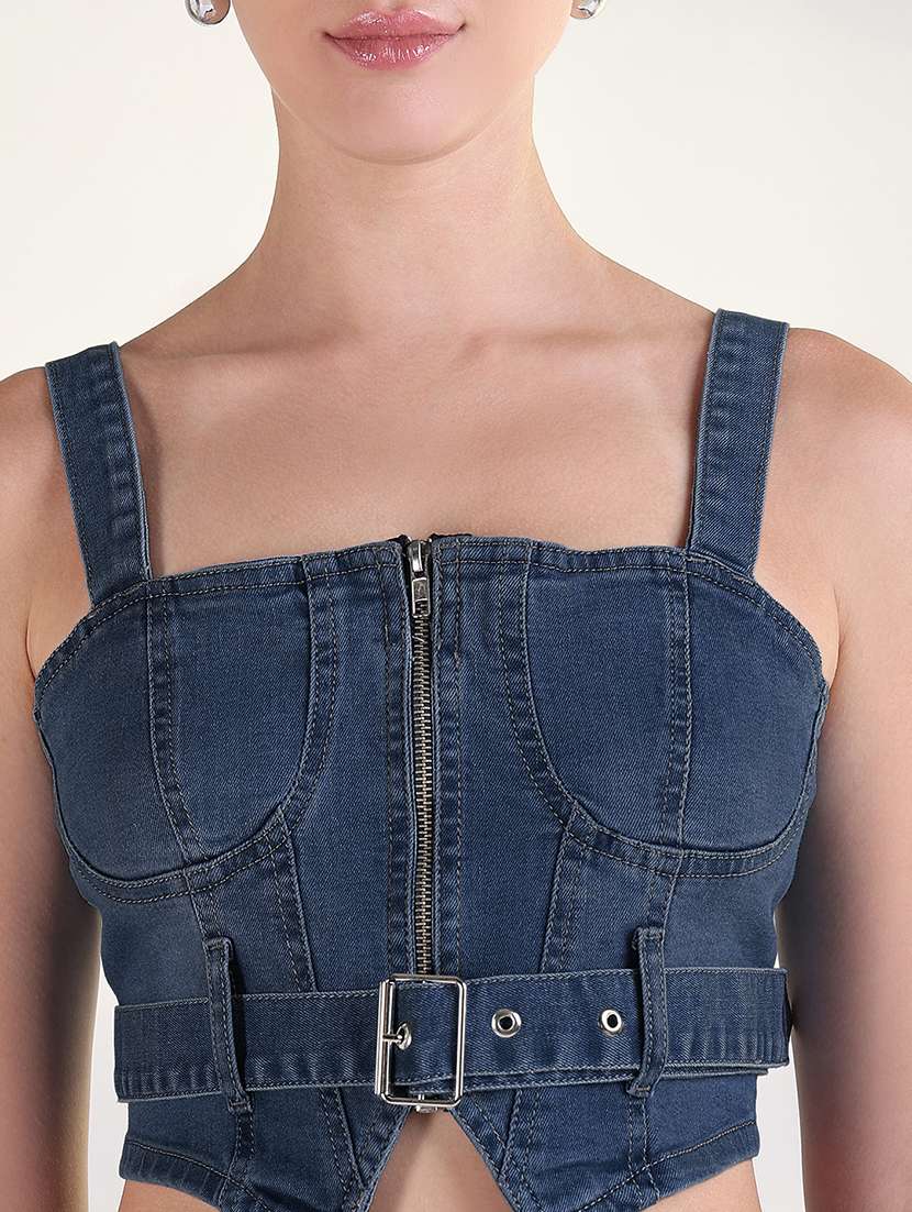 women solid denim top and trouser co-ord set - 22173707 -  Standard Image - 5