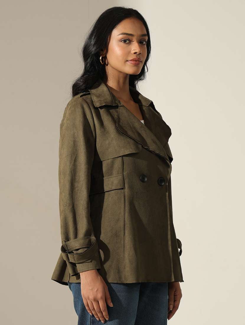 women solid long sleeve trench coat  - 22173713 -  Standard Image - 3