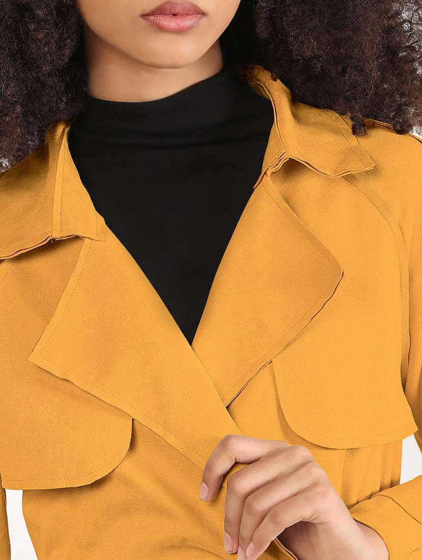 women solid lapel collar long sleeve coat - 22173714 -  Standard Image - 5