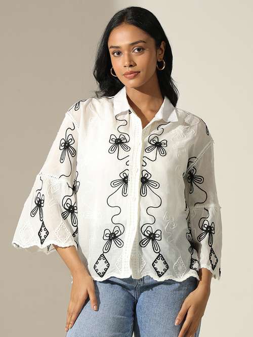 women embroidered collared bell sleeve shirt - 22173717 -  Standard Image - 0