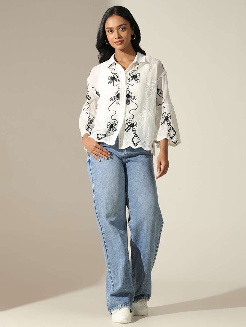 women embroidered collared bell sleeve shirt - 22173717 -  Standard Image - 5