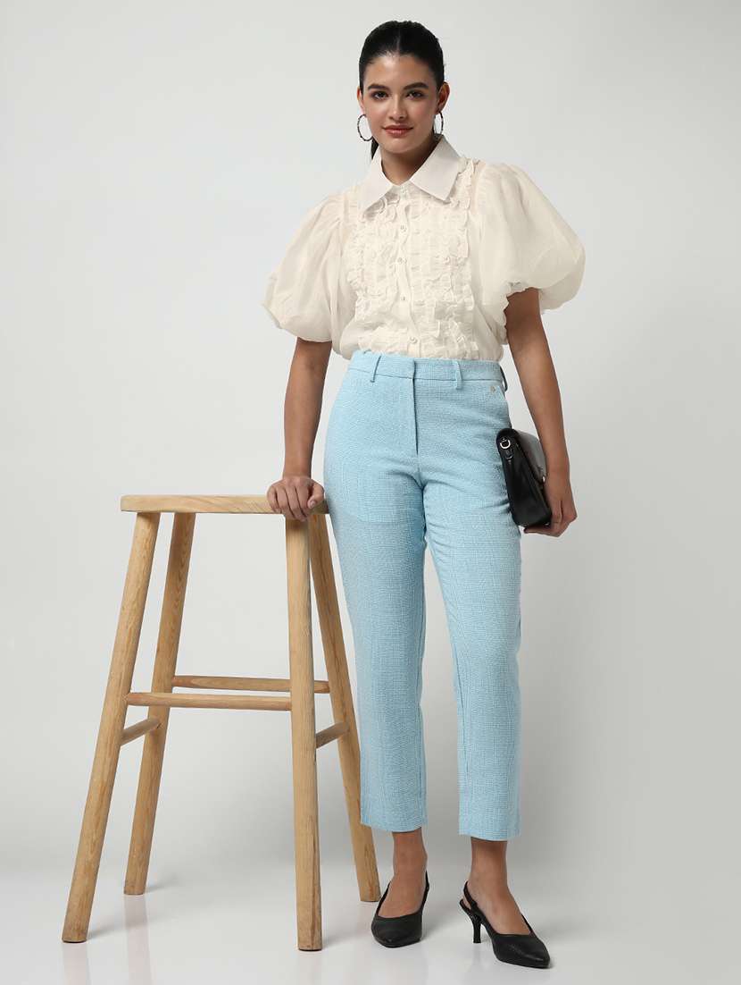 women solid collaerd puff sleeve shirt with slip - 22173718 -  Standard Image - 5