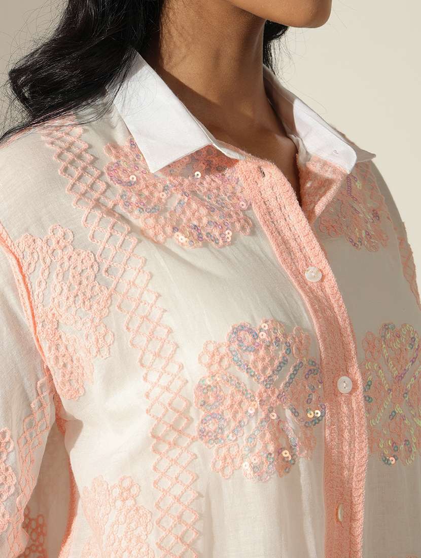 women embroidered collared bell sleeve shirt - 22173719 -  Standard Image - 5