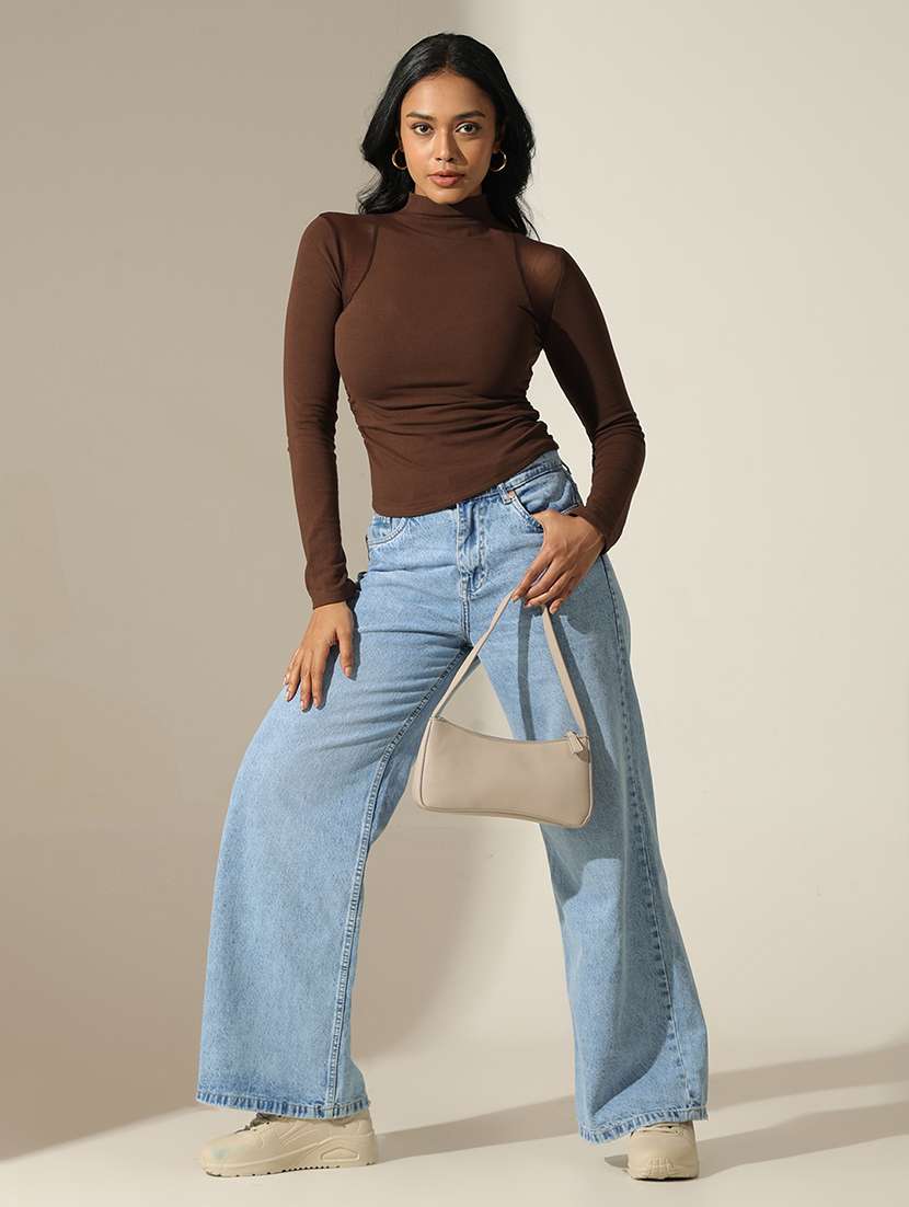 women solid high neck long sleeve top - 22173722 -  Standard Image - 5