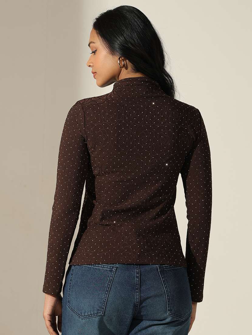 women self designed high neck long sleeve top - 22173725 -  Standard Image - 3