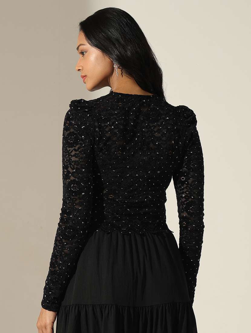 women self designed puff sleeve lace crop top - 22173726 -  Standard Image - 3