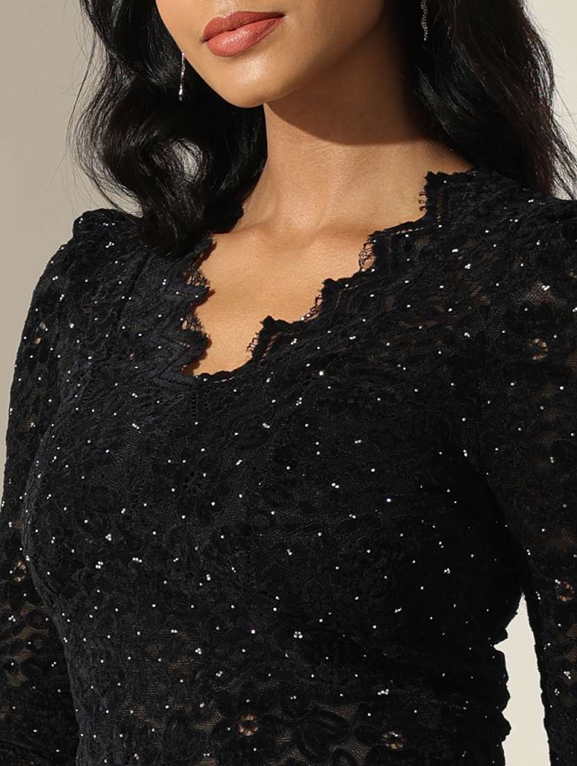 women self designed puff sleeve lace crop top - 22173726 -  Standard Image - 8