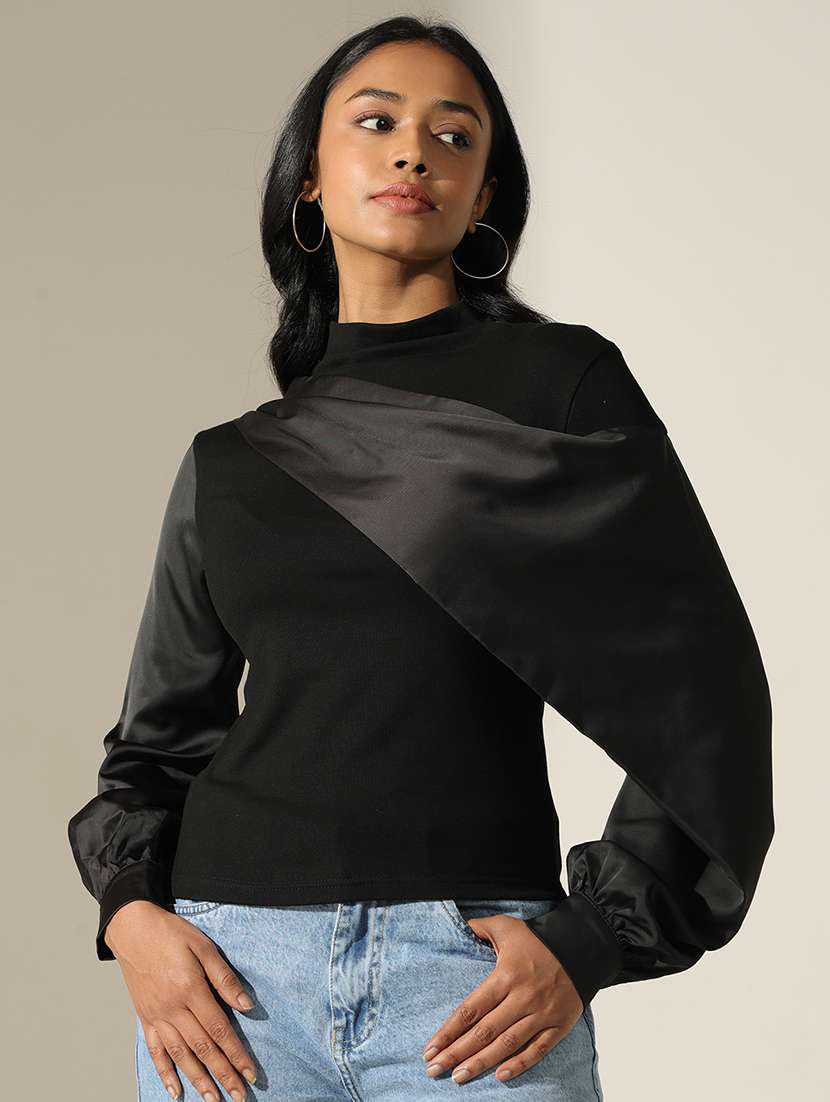 women soldi mock neck puff sleeve regular top - 22173727 -  Standard Image - 3