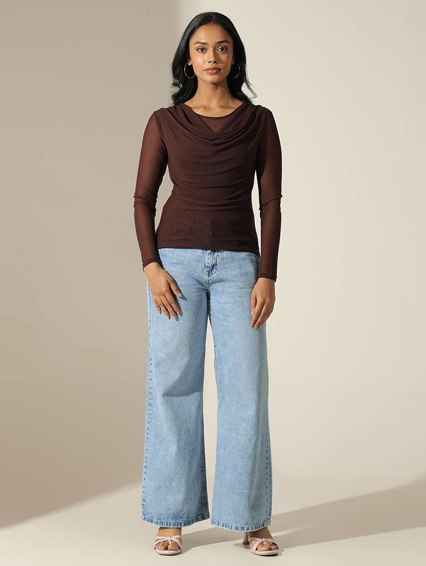 women solid cowl neck long sleeve top - 22173728 -  Standard Image - 5