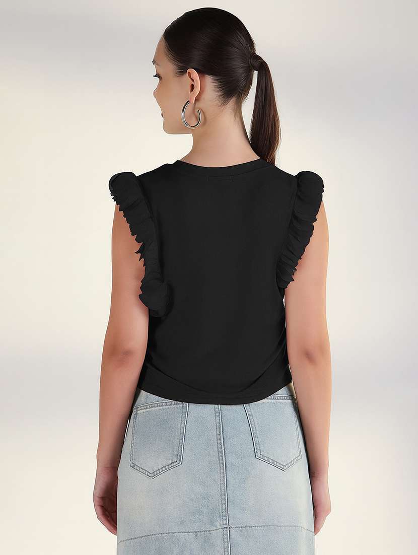 women black solid sleeveless crop top - 22173741 -  Standard Image - 3