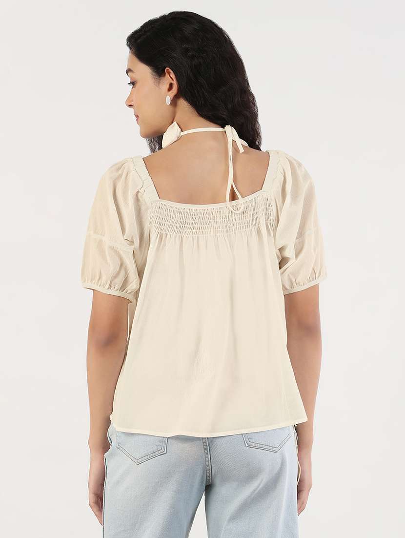 womne solid puff sleeve regulr top - 22173742 -  Standard Image - 3