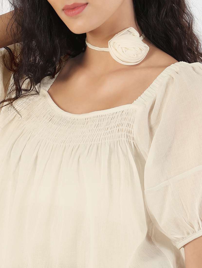 womne solid puff sleeve regulr top - 22173742 -  Standard Image - 5