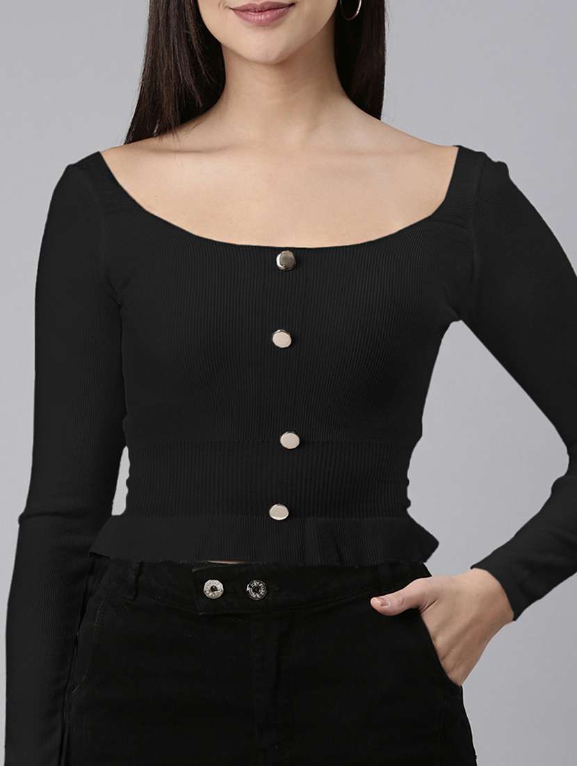 women black solid long sleeve regular top - 22173745 -  Standard Image - 5