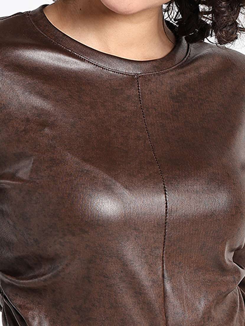 women brown long sleeve faux leather regular top - 22173746 -  Standard Image - 8