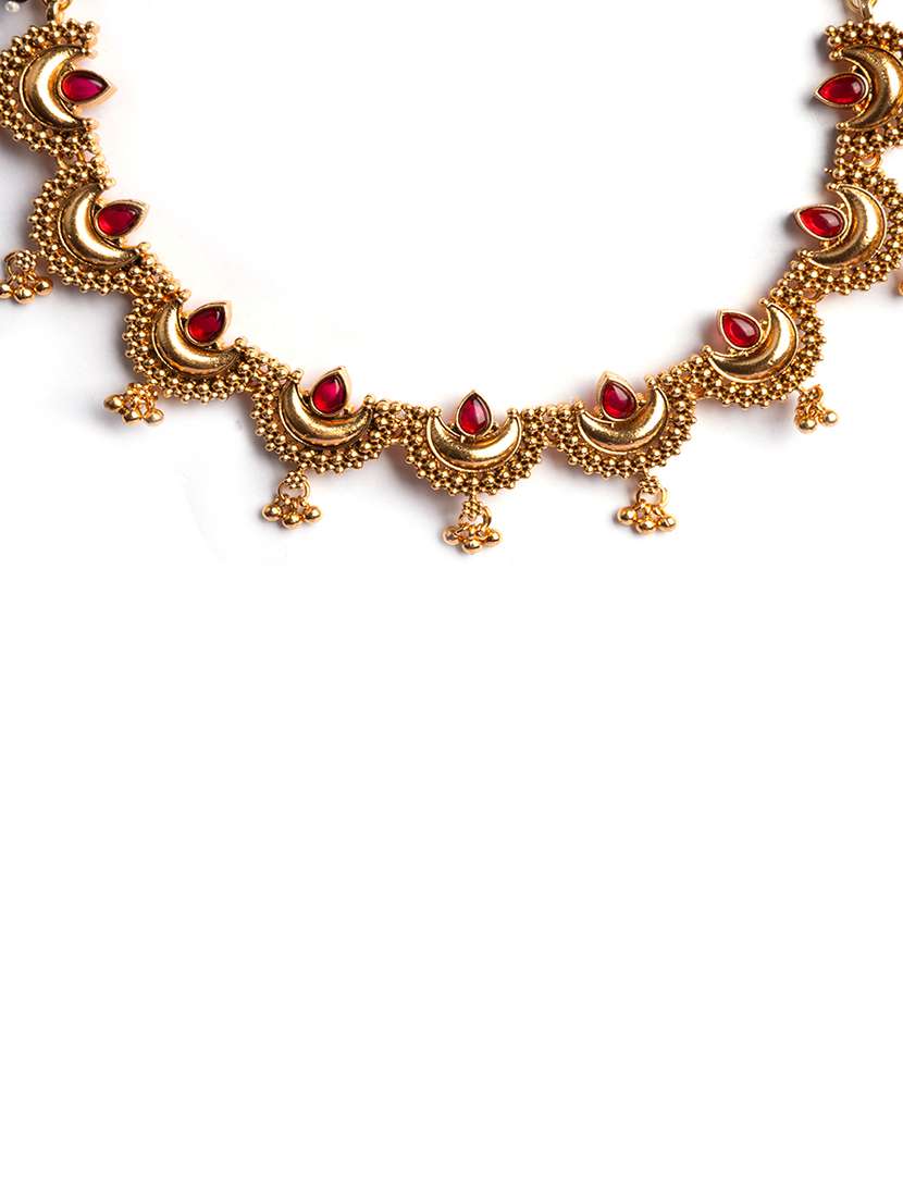 gold finish red half moon shape necklace set - 22173754 -  Standard Image - 3