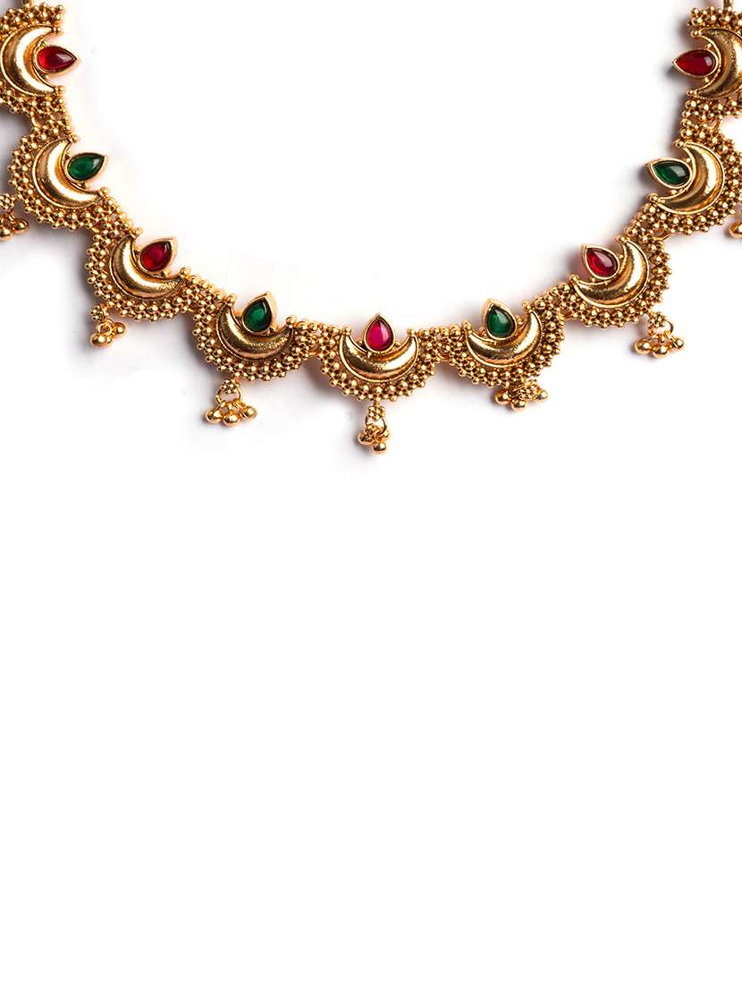 gold finish redgreen half moon shape necklace set - 22173755 -  Standard Image - 3