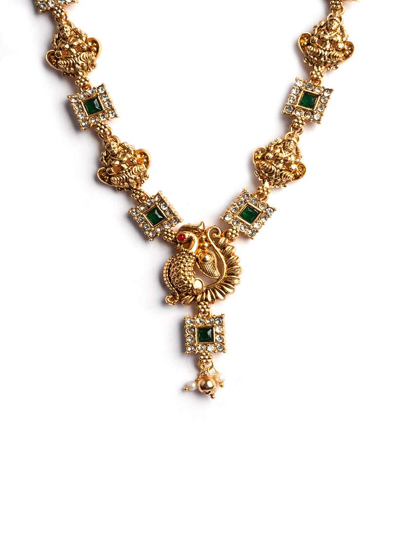 antique green lakshmi peacock necklace set - 22173756 -  Standard Image - 3
