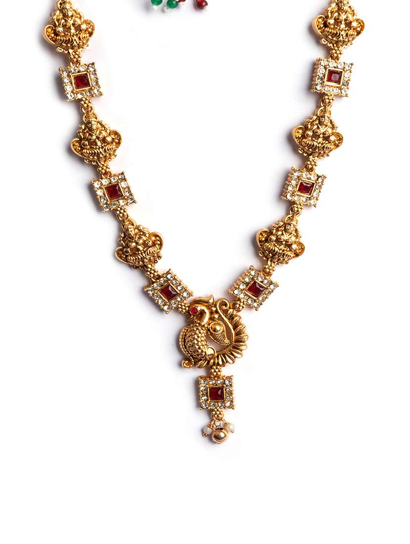 antique red lakshmi peacock necklace set - 22173758 -  Standard Image - 3