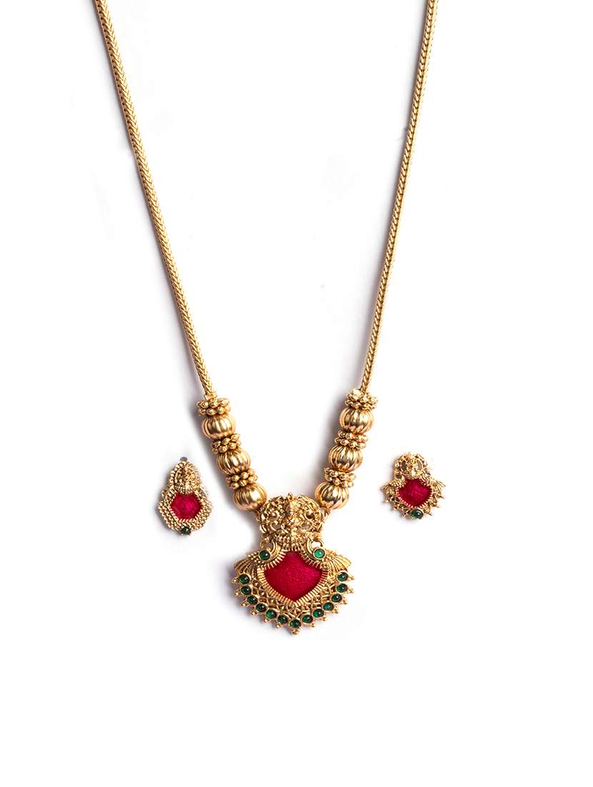 red meenakari beads necklace set - 22173759 -  Standard Image - 3