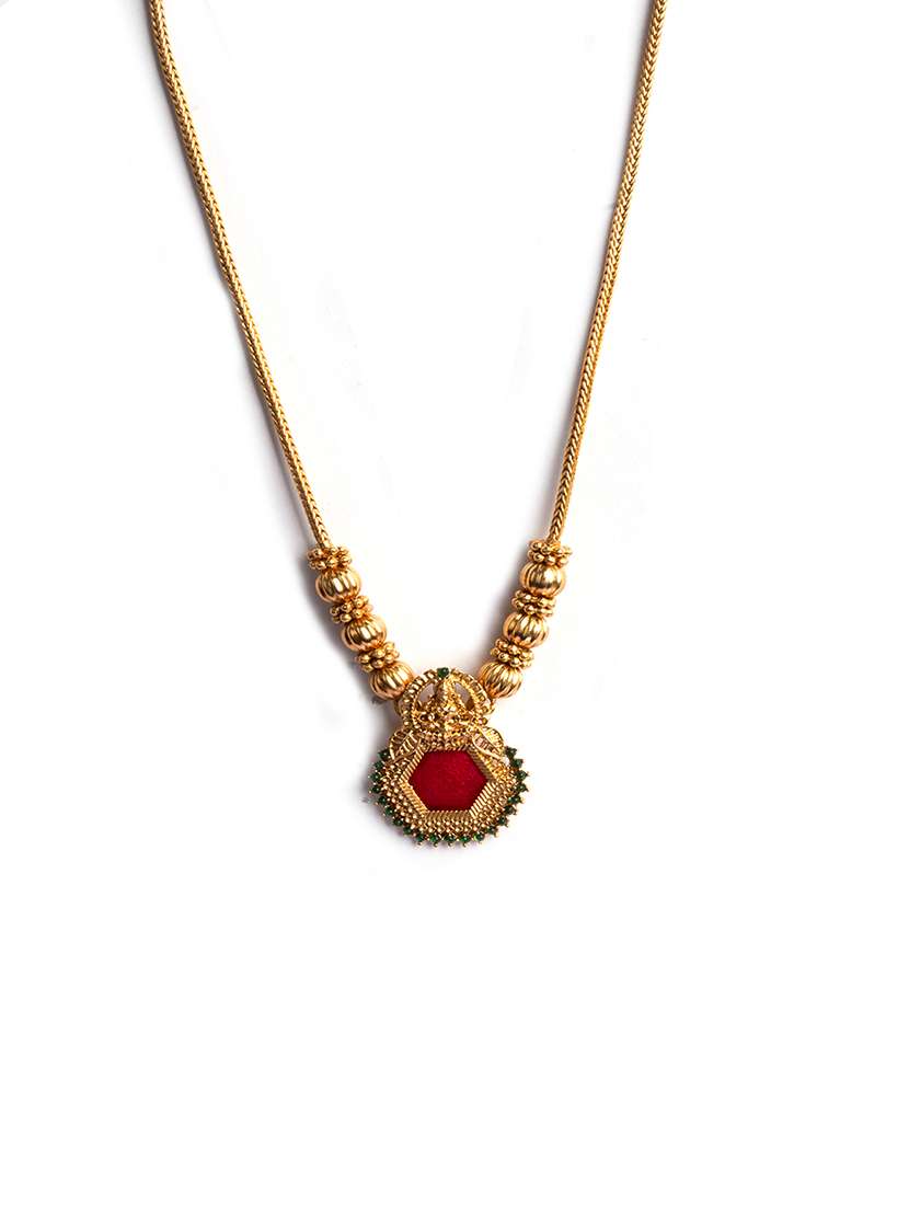 gold plated red meenakari and beads necklace set - 22173761 -  Standard Image - 3