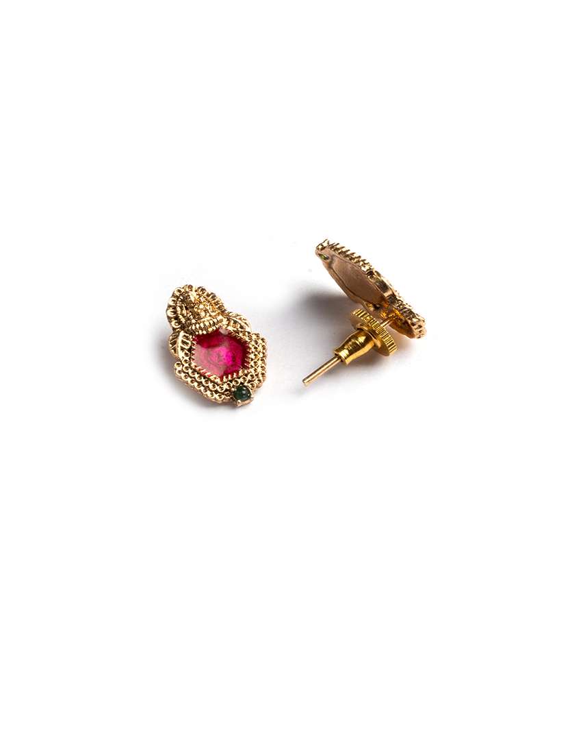 gold plated red meenakari and beads necklace set - 22173761 -  Standard Image - 5