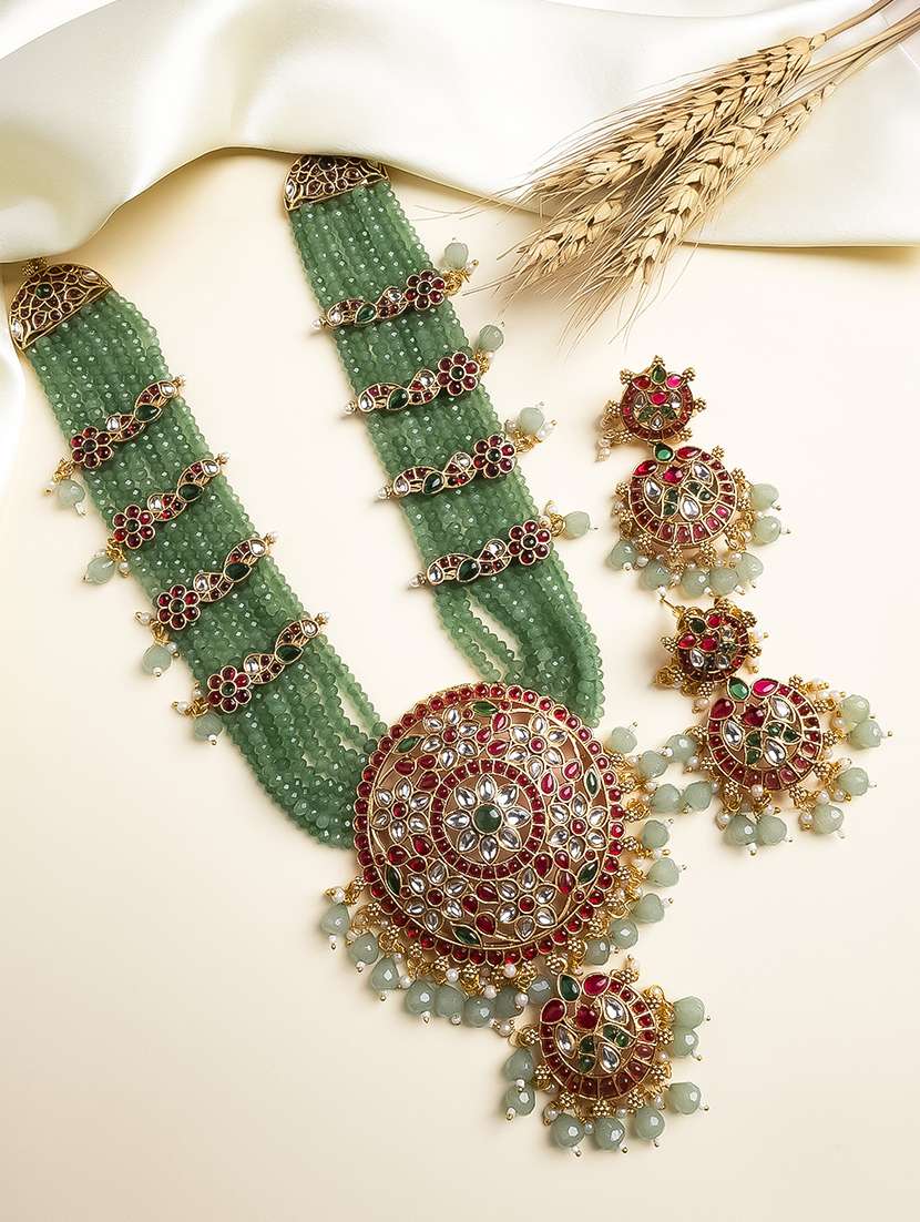 multicolor kemp jadau bridal haram set