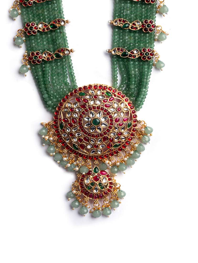 Multicolor Kemp Jadau Bridal Haram Set - 22173763 -  Standard Image - 3