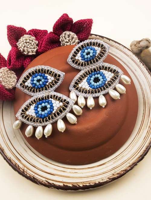 handmade evil eye pearl drop earrings - 22173772 -  Standard Image - 0