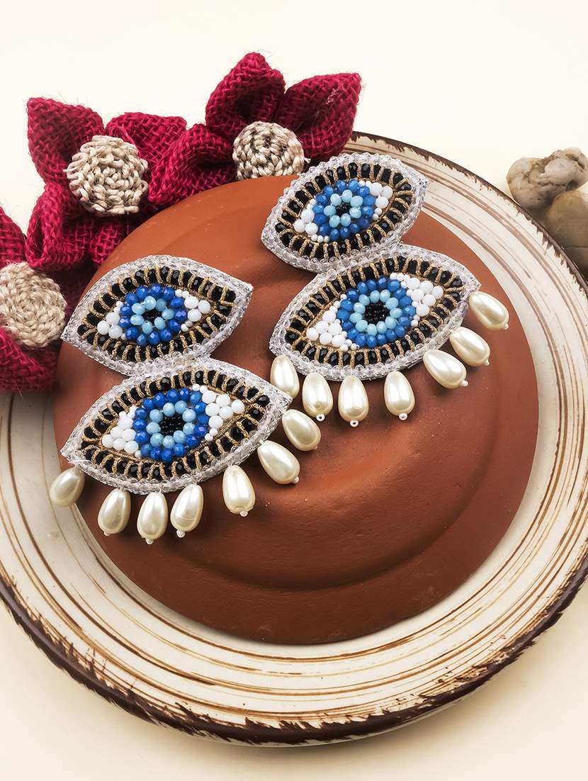 handmade evil eye pearl drop earrings - 22173772 -  Zoom Image - 0