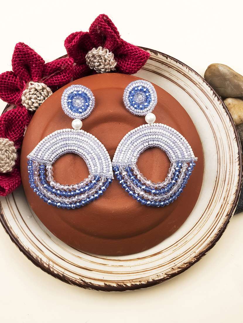 handmade blue half moon pearl earrings - 22173775 -  Zoom Image - 0