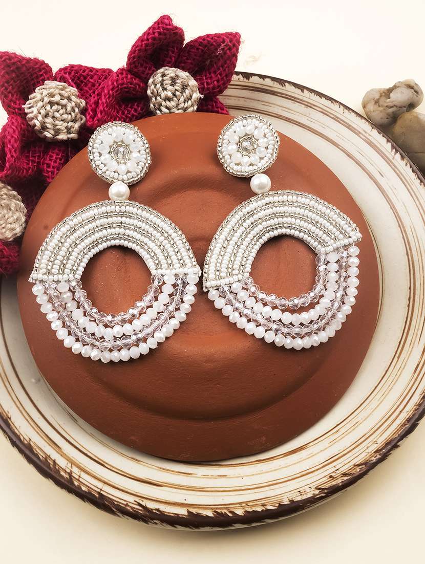 handmade white half moon pearl earrings