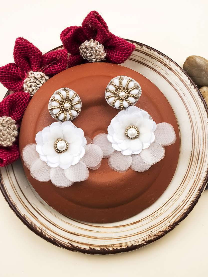 handmade golden flower pearl earrings