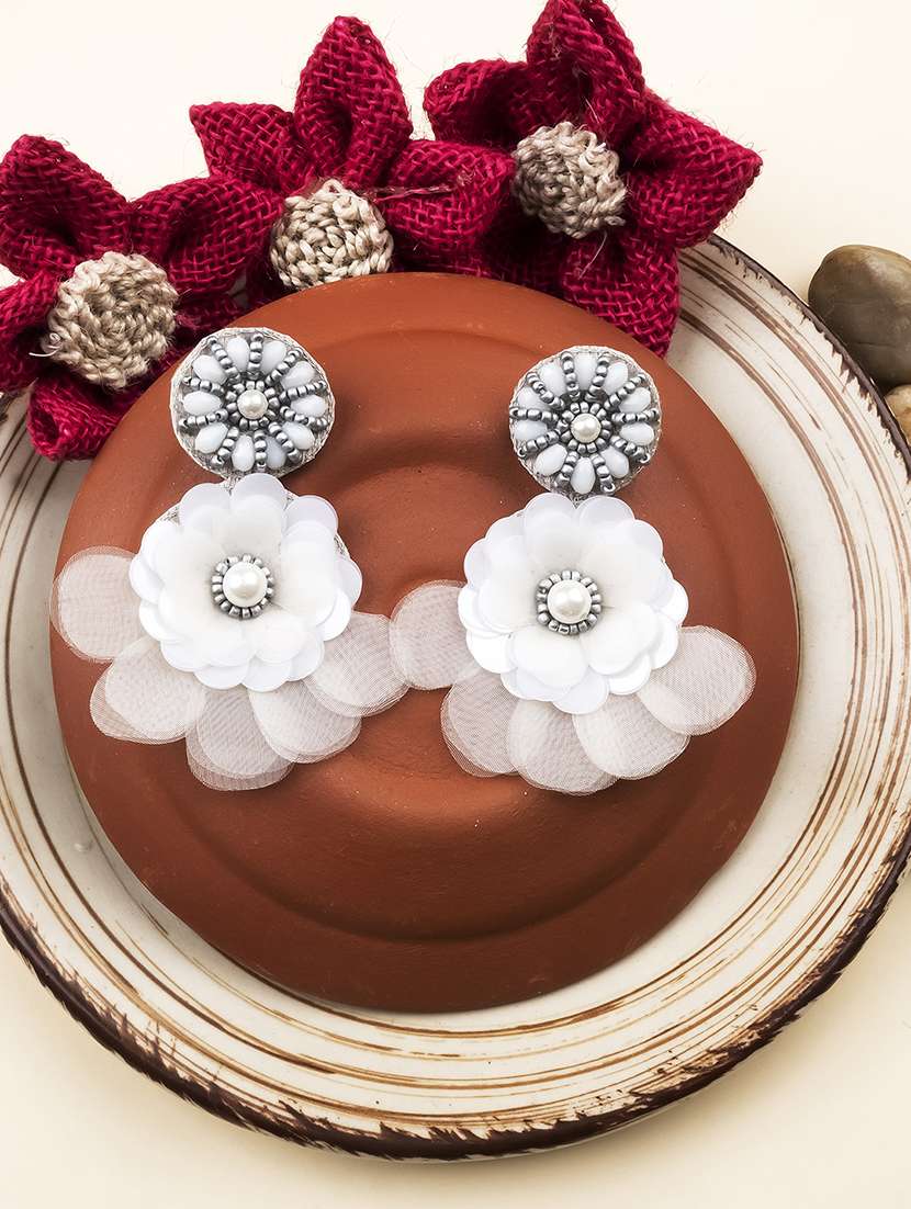 handmade grey flower pearl earrings