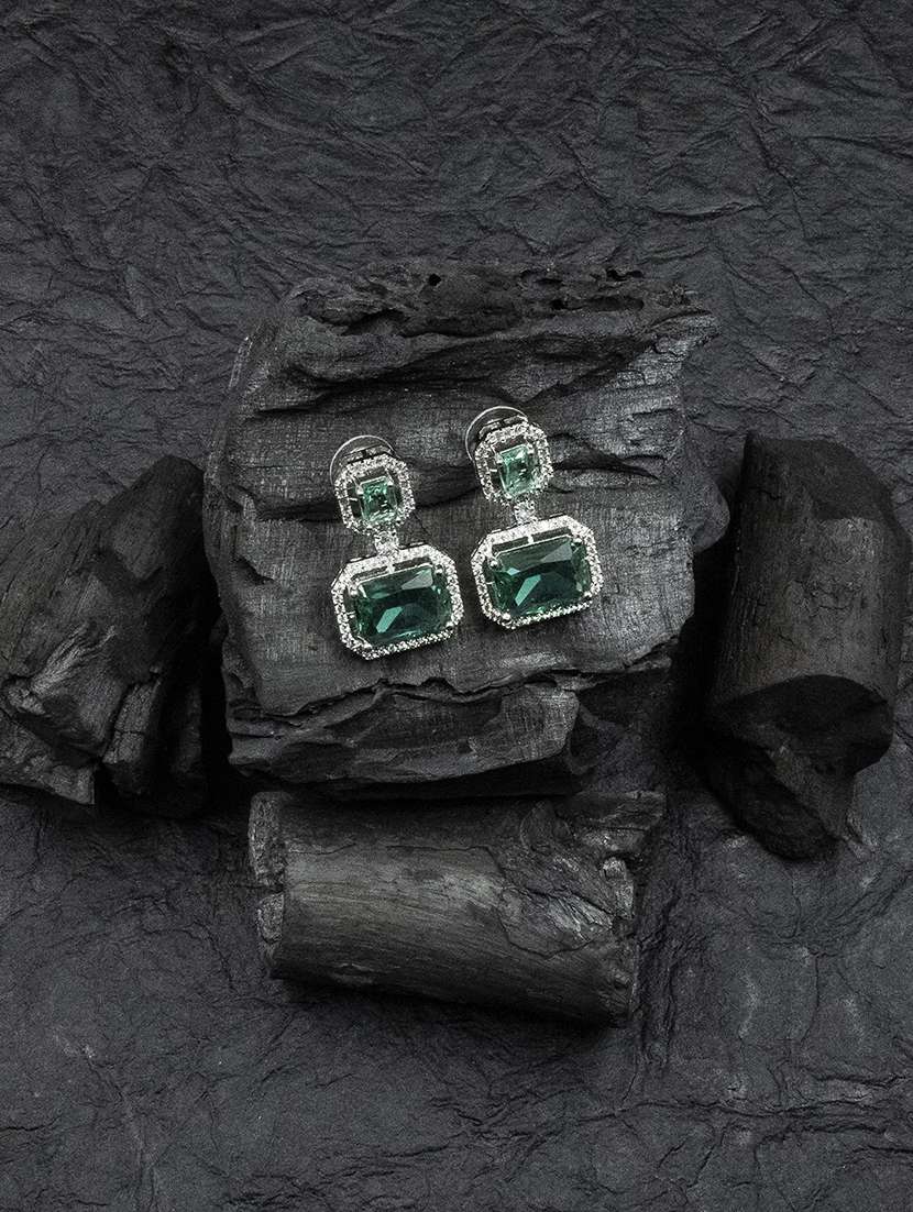exquisite minimalist look crystalgreen cz ad statement earrings