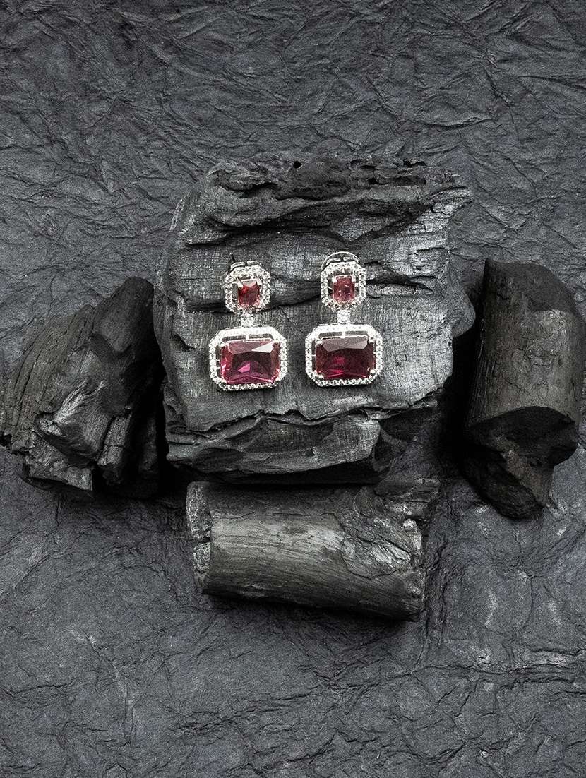 exquisite minimalist look red cz ad statement earrings